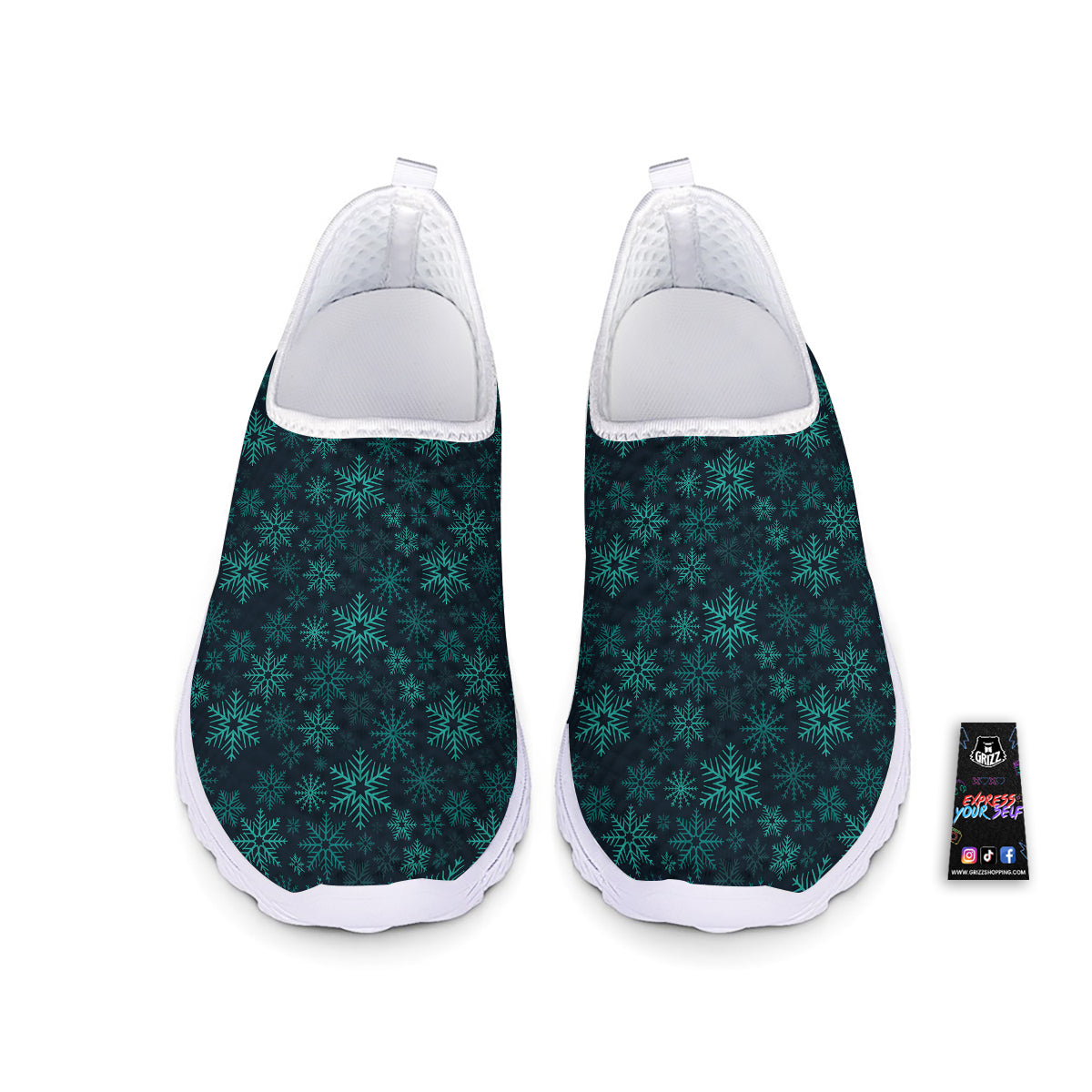 Snowflake Turquoise Print Pattern Nurse Shoes-grizzshop