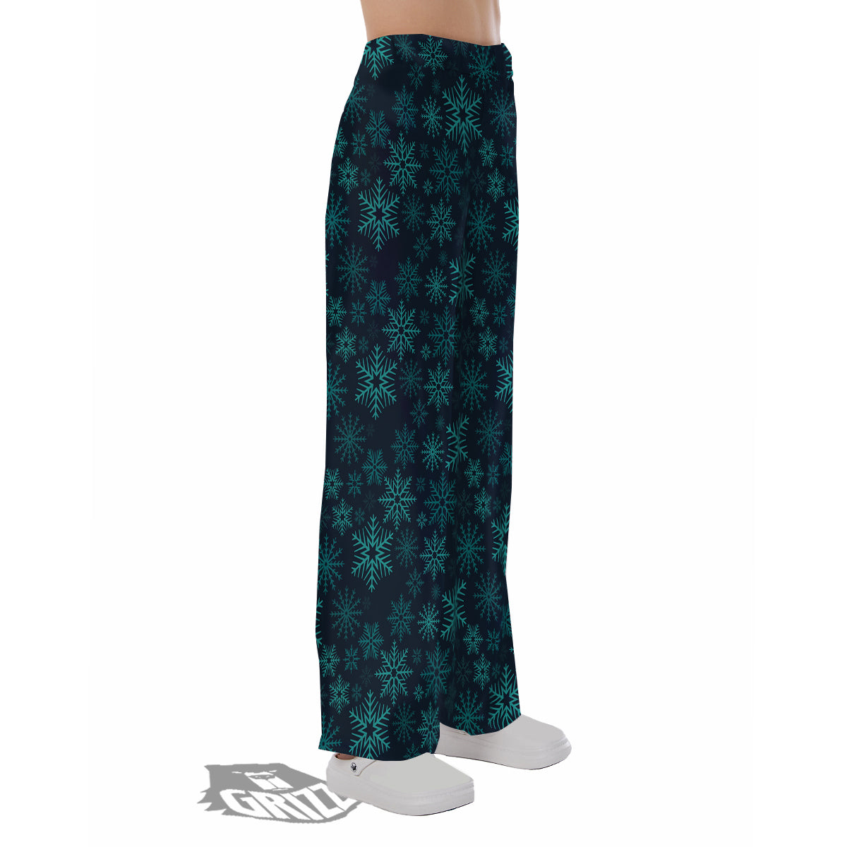 Snowflake Turquoise Print Pattern Pajama Pants-grizzshop
