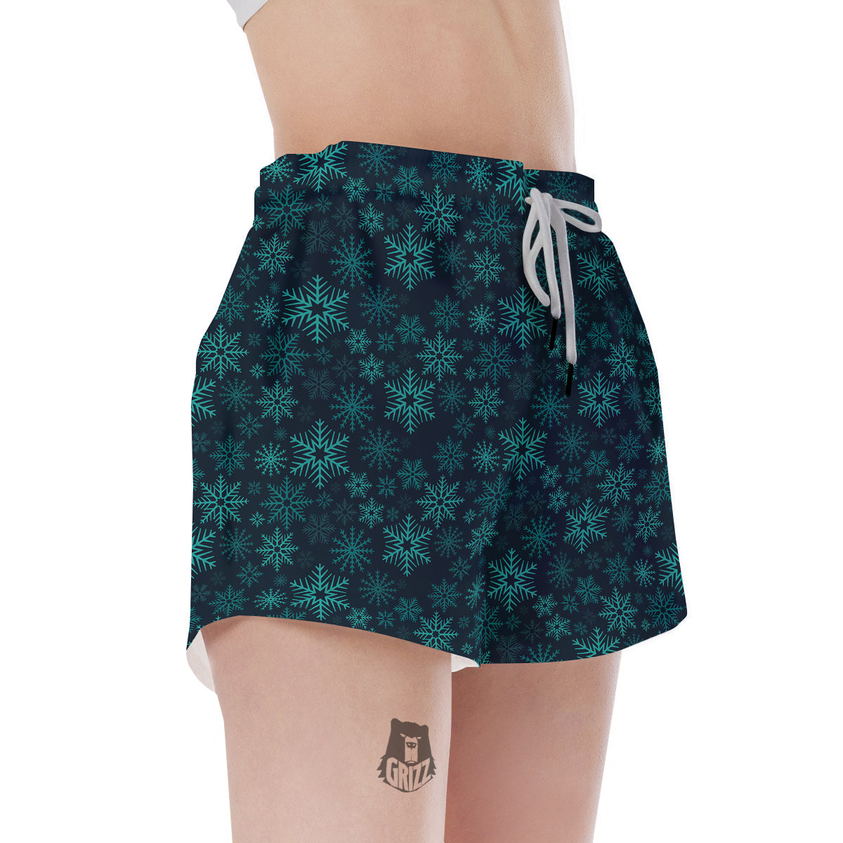 Snowflake Turquoise Print Pattern Women's Shorts-grizzshop