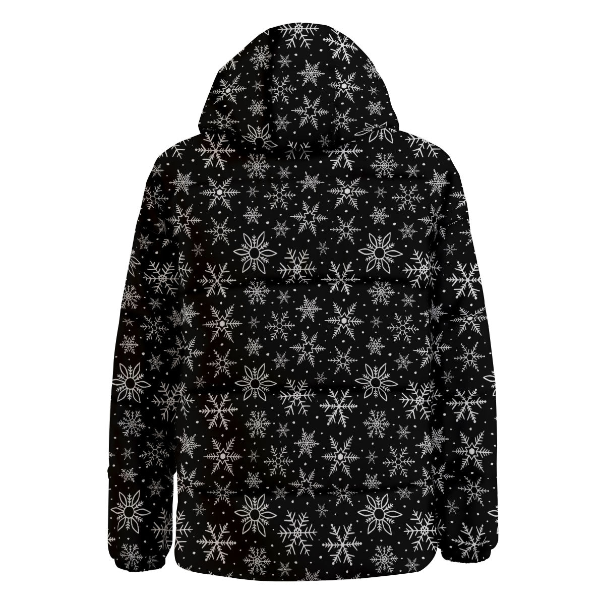Snowflake White And Black Print Pattern Down Jacket-grizzshop