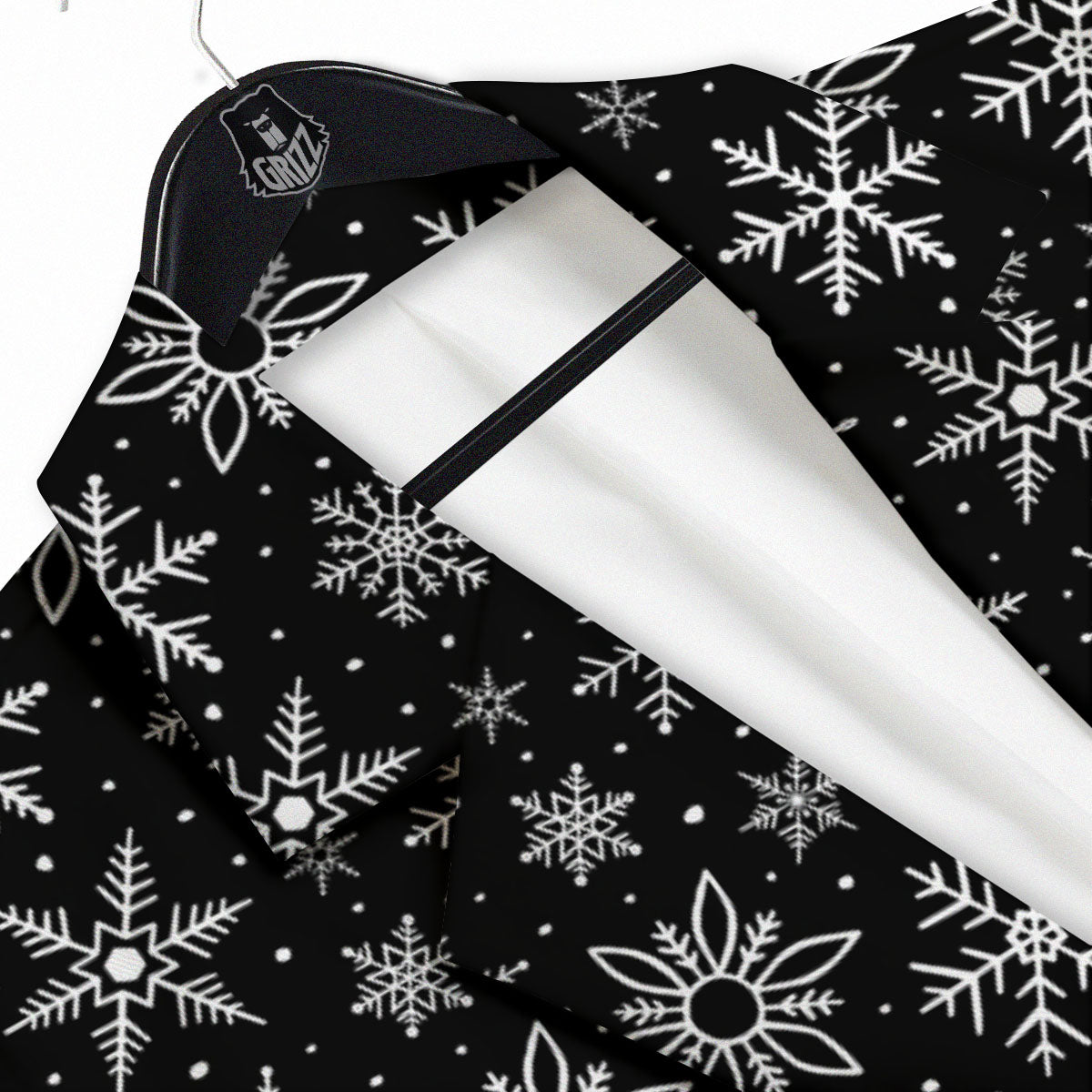 Snowflake White And Black Print Pattern Men's Sport Coat-grizzshop