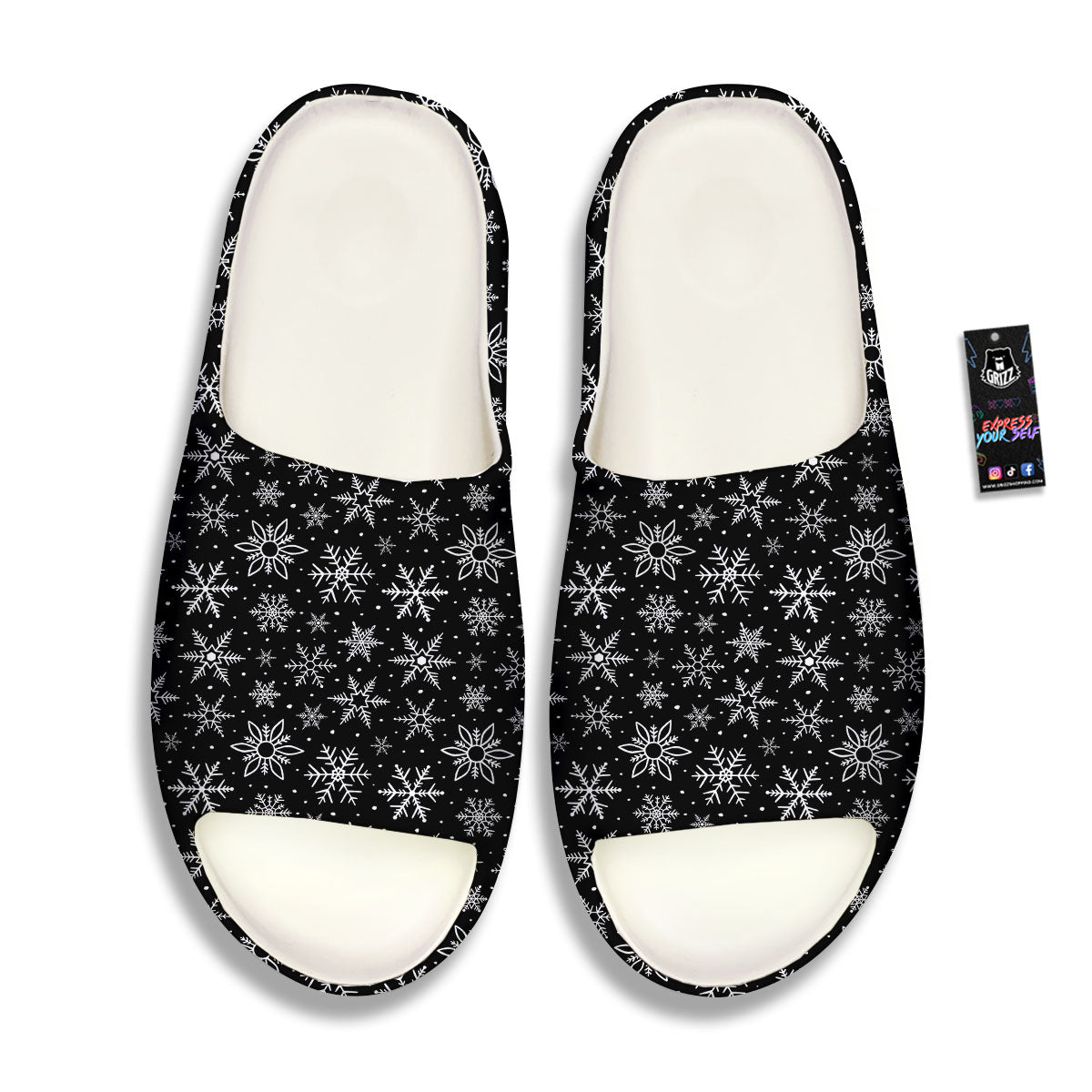 Snowflake White And Black Print Pattern Sandals-grizzshop