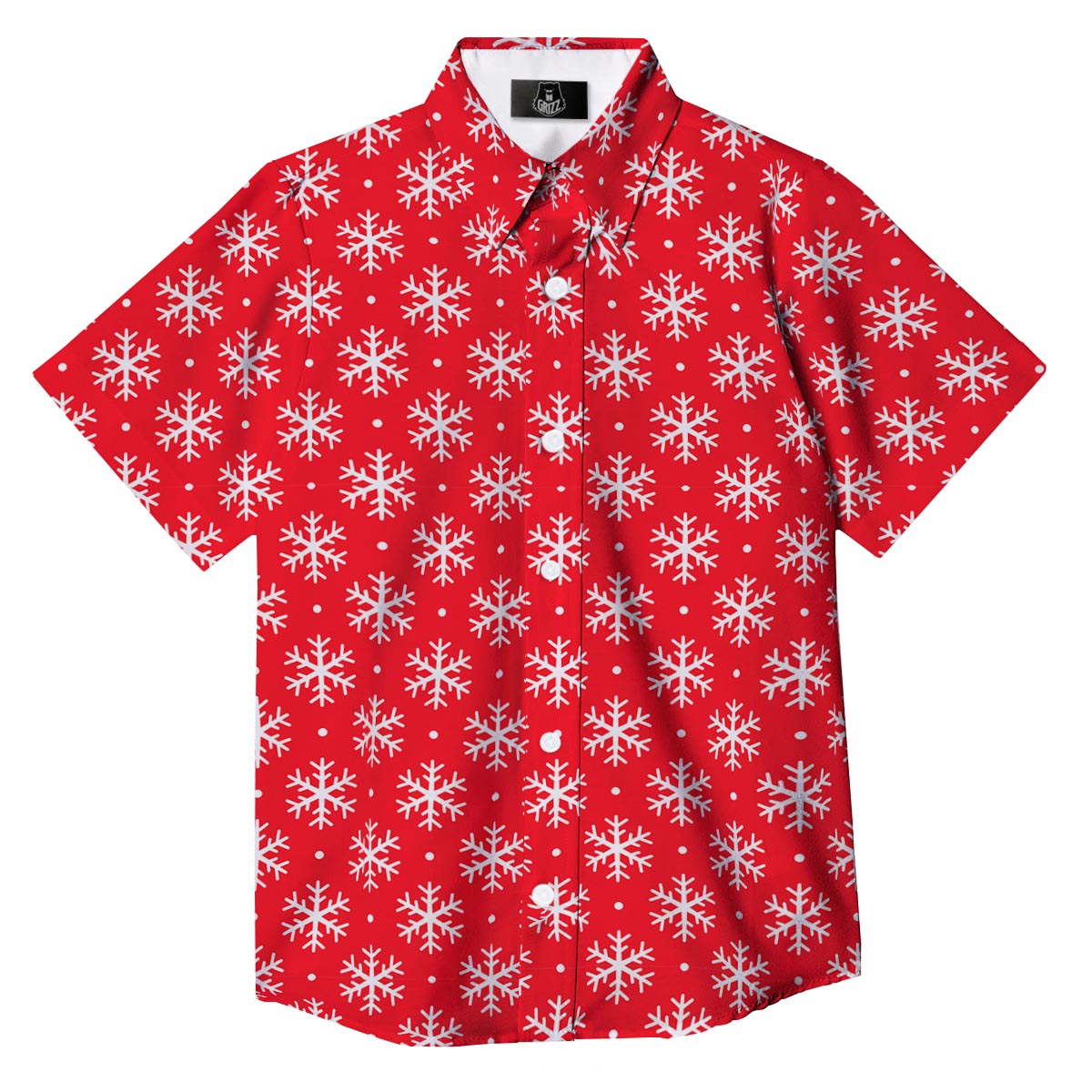 Snowflake White And Red Print Pattern Button Up Shirt-grizzshop