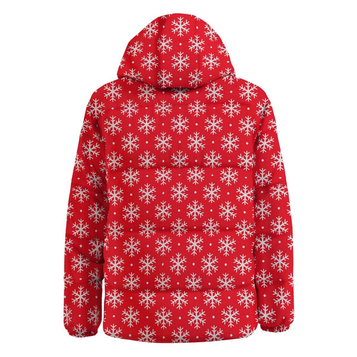 Snowflake White And Red Print Pattern Down Jacket-grizzshop