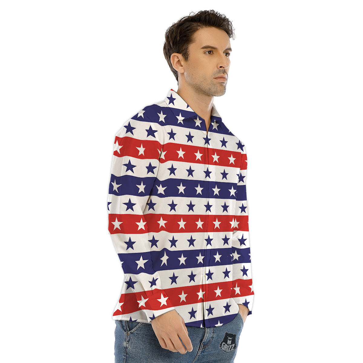 Snowflake White And Red Print Pattern Men's Dress Shirts-grizzshop