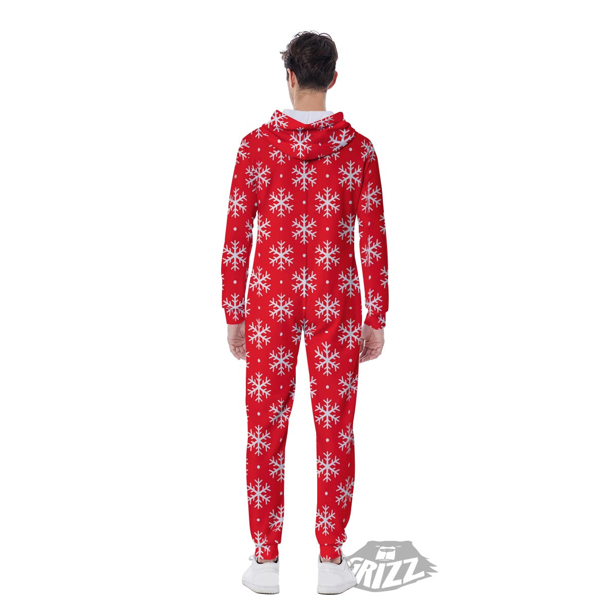 Snowflake White And Red Print Pattern Men's Jumpsuit-grizzshop