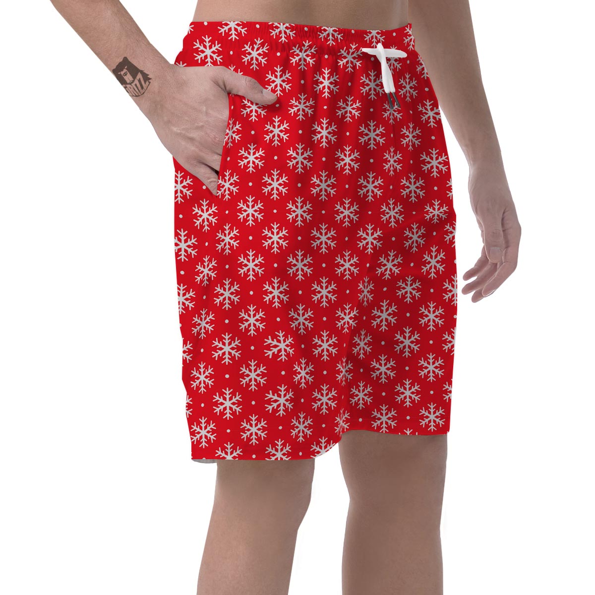 Snowflake White And Red Print Pattern Men's Shorts-grizzshop