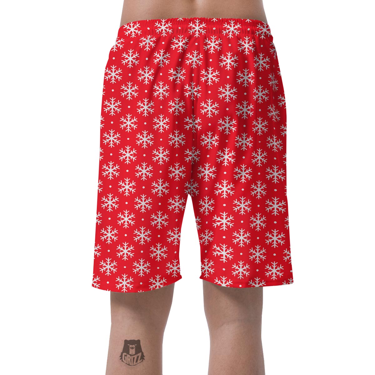 Snowflake White And Red Print Pattern Men's Shorts-grizzshop