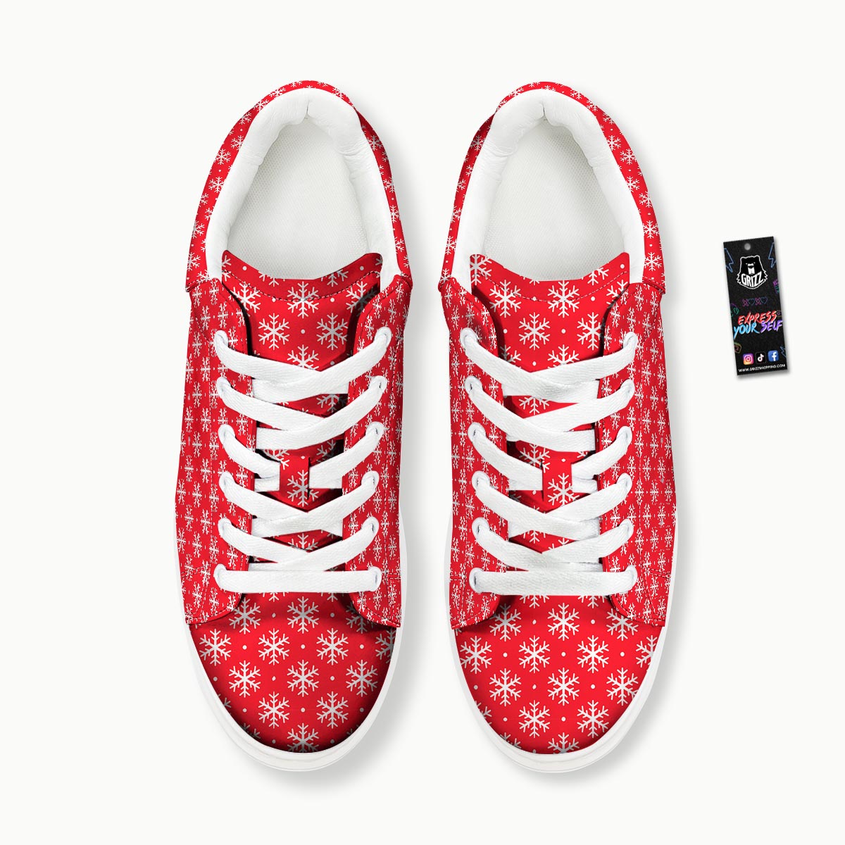 Snowflake White And Red Print Pattern Platform Shoes-grizzshop