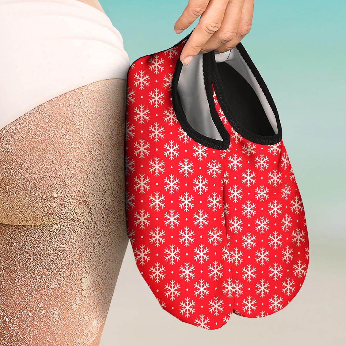 Snowflake White And Red Print Pattern Water Shoes-grizzshop