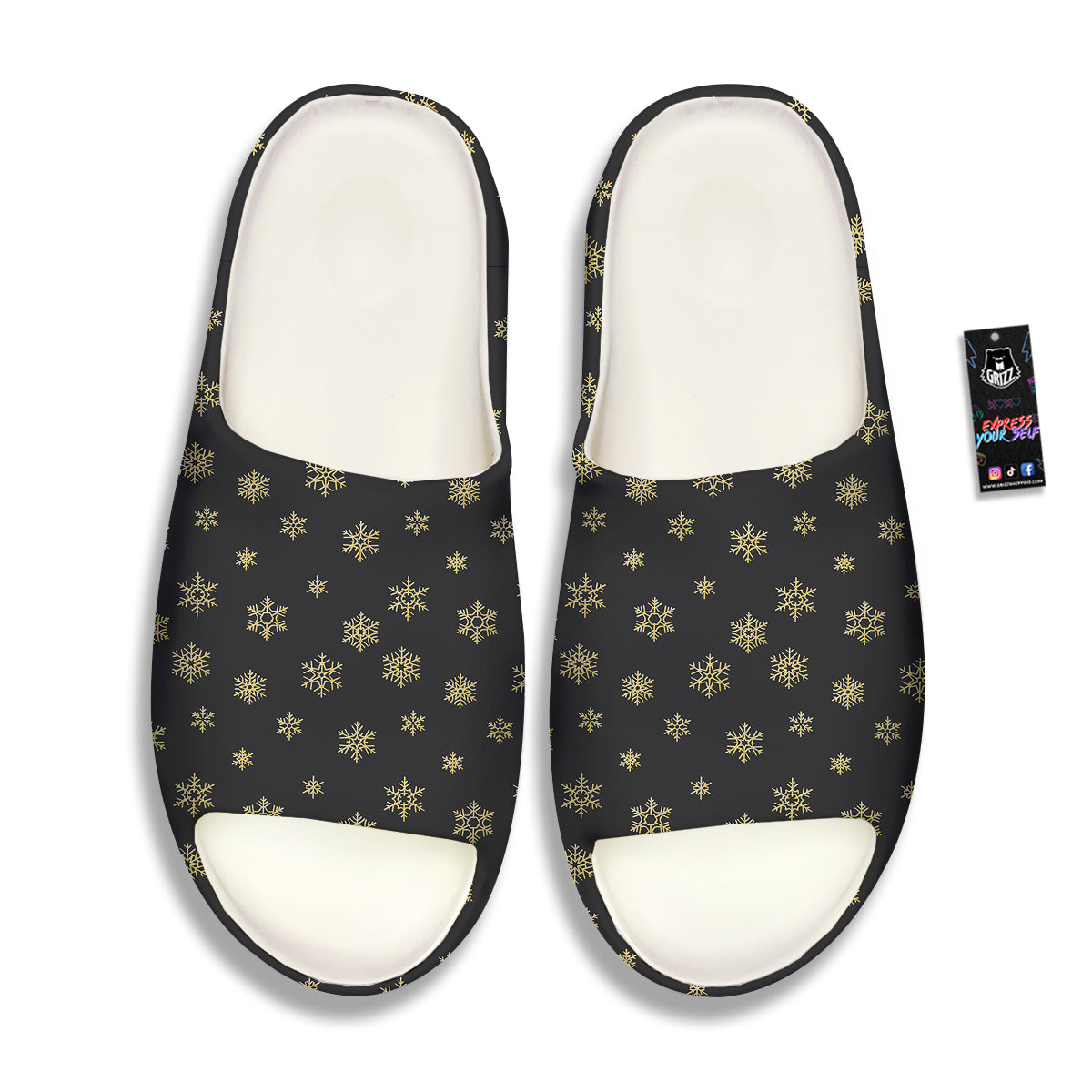 Snowflake Gold And Black Print Pattern Sandals-grizzshop