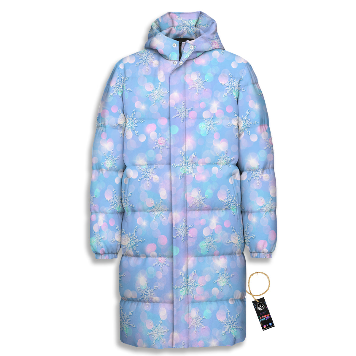 Snowflake Pastel Color Print Pattern Long Down Jacket