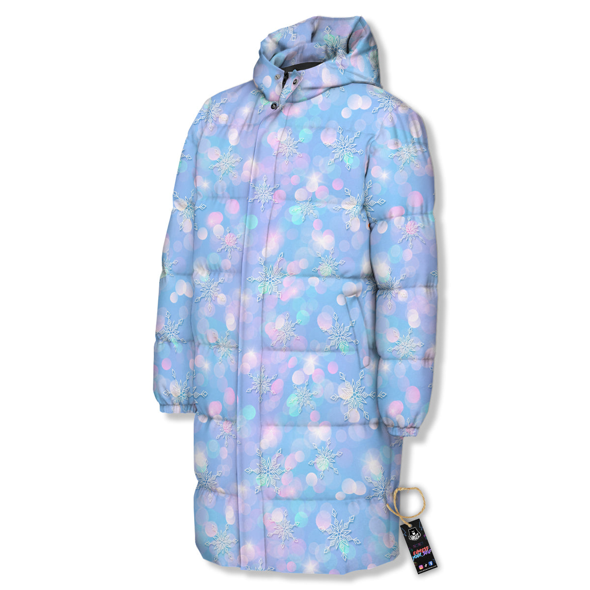 Snowflake Pastel Color Print Pattern Long Down Jacket