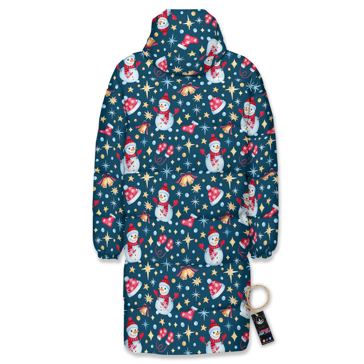 Snowman Christmas Print Pattern Long Down Jacket-grizzshop