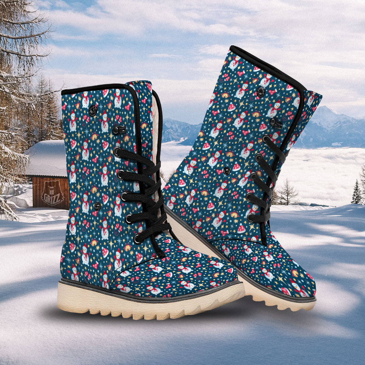 Snowman Christmas Print Pattern Snow Boots-grizzshop