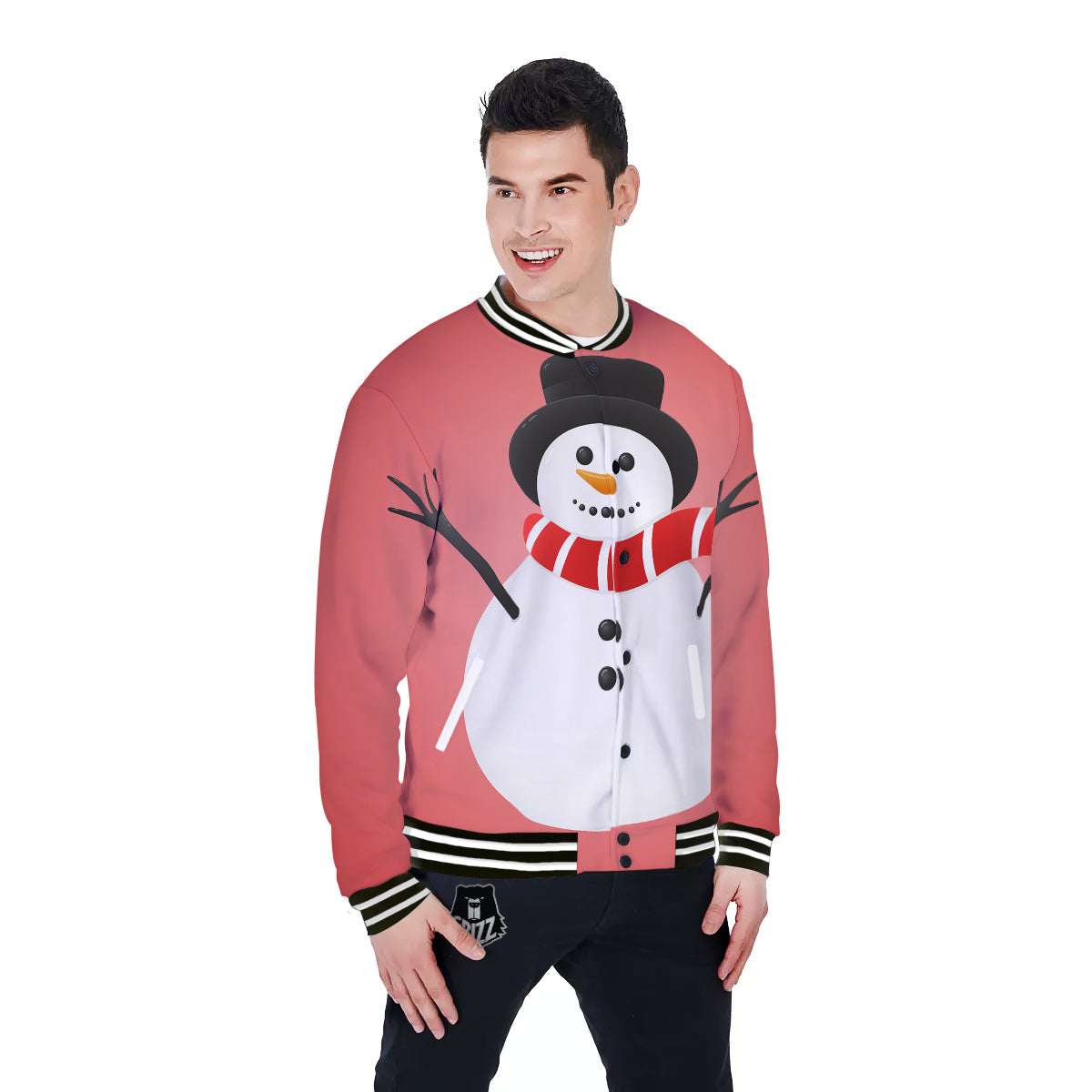 Snowman Cute Print Baseball Jacket-grizzshop