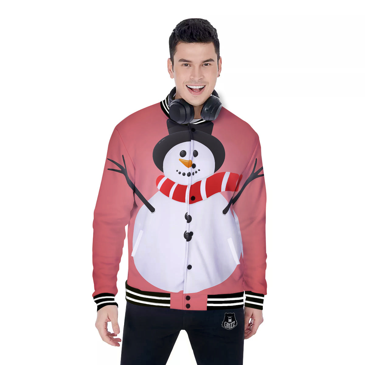 Snowman Cute Print Baseball Jacket-grizzshop