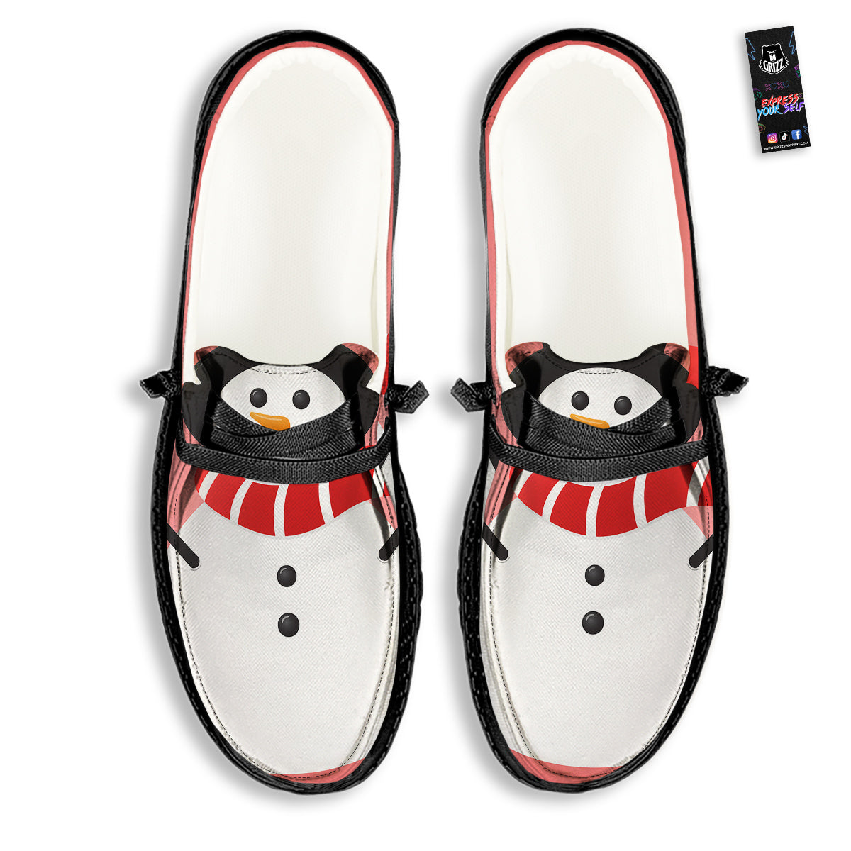 Snowman Cute Print Black Loafers-grizzshop