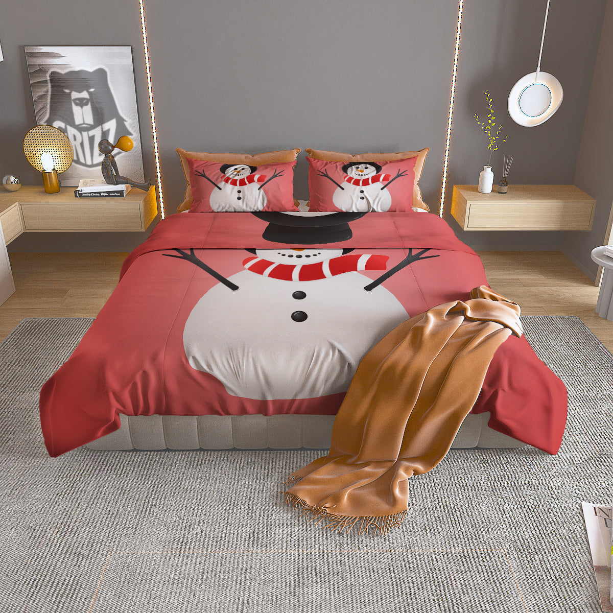 Snowman Cute Print Duvet Cover Bedding Set