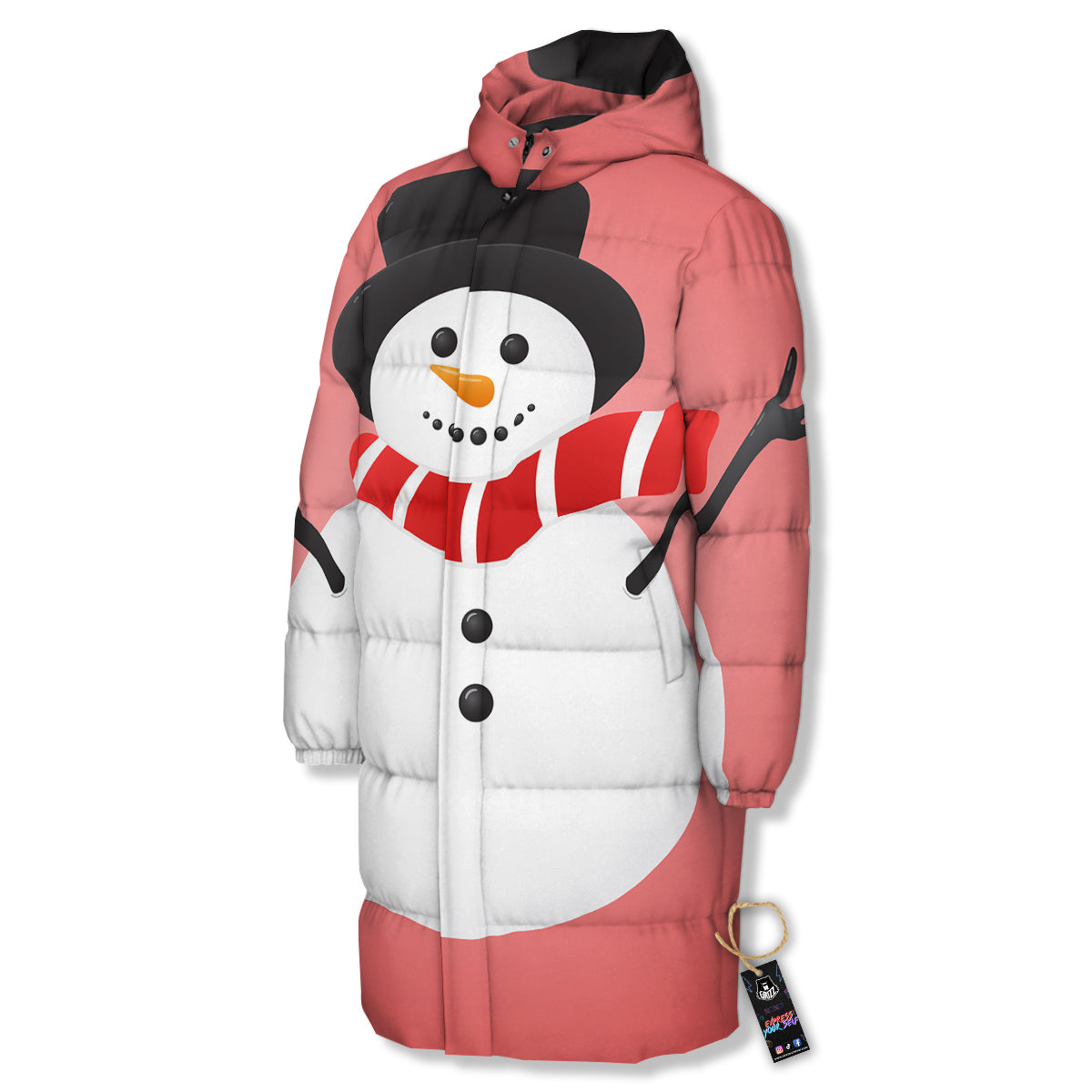 Snowman Cute Print Long Down Jacket-grizzshop