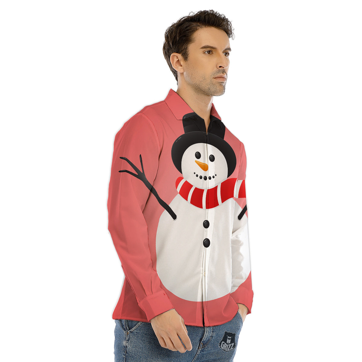 Snowman Cute Print Men's Dress Shirts-grizzshop