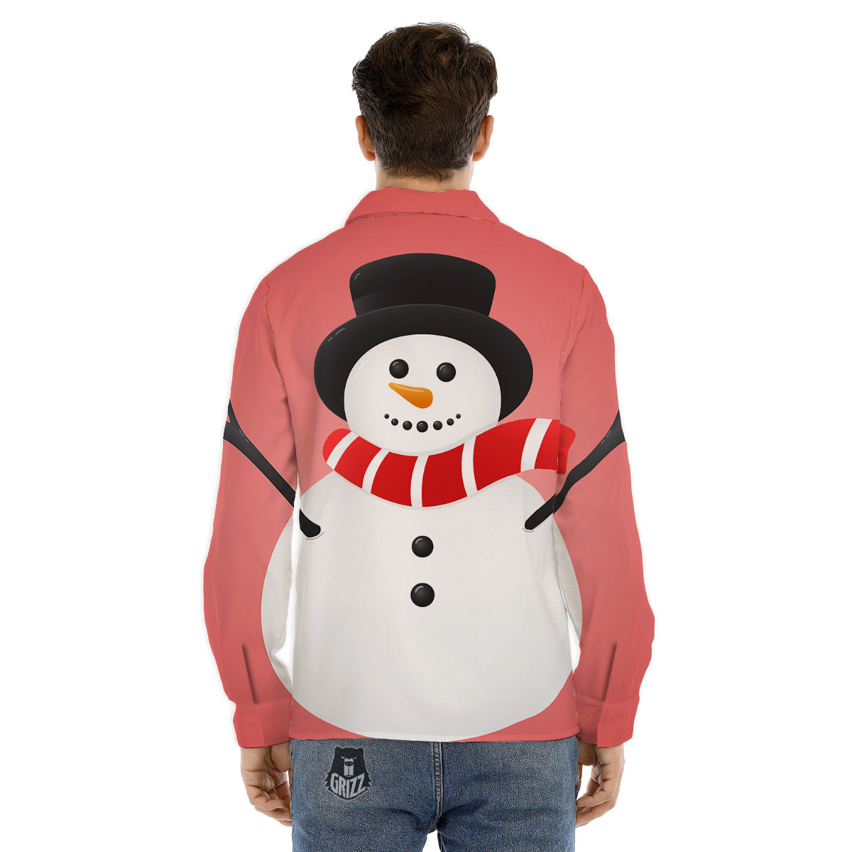 Snowman Cute Print Men's Dress Shirts-grizzshop