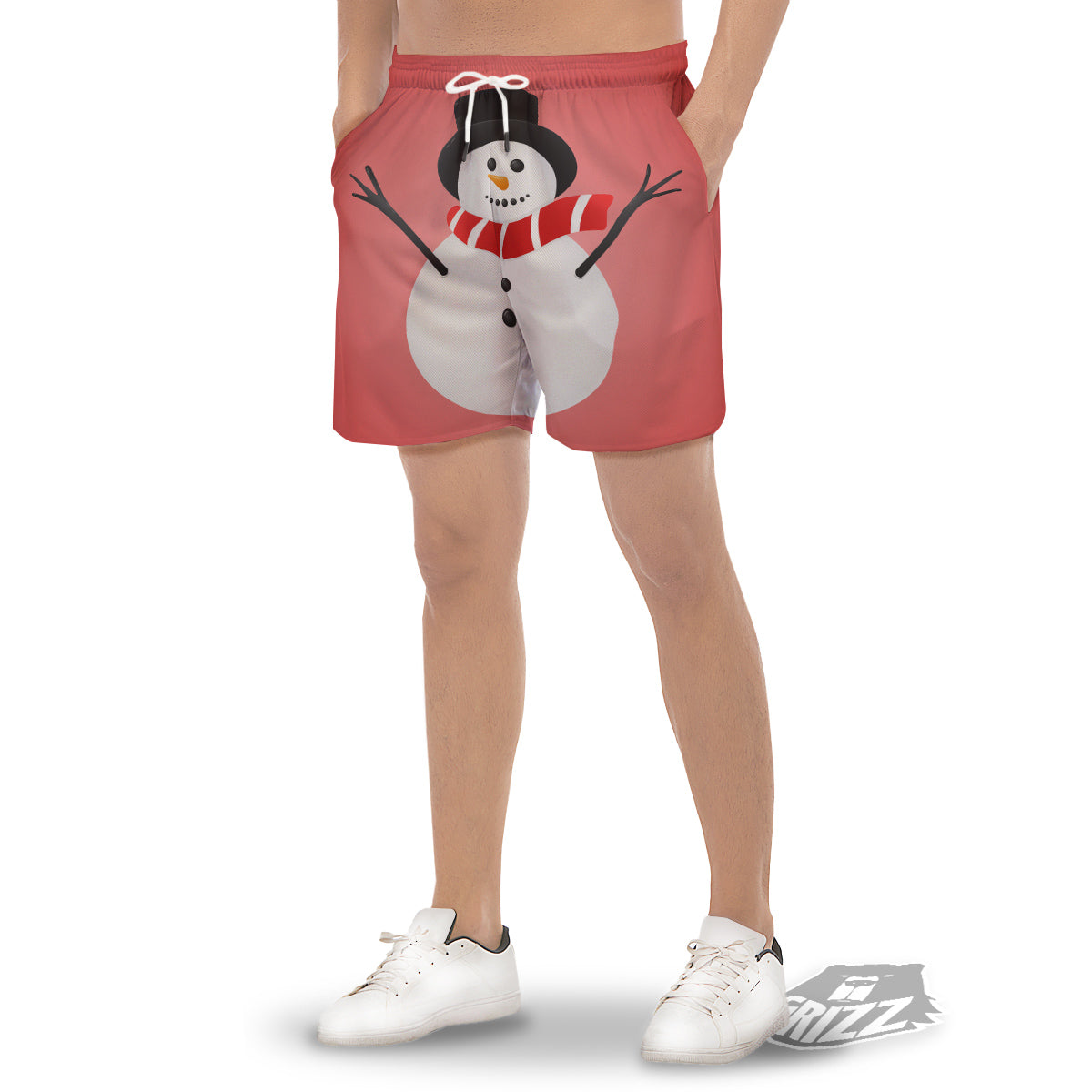 Snowman Cute Print Men's Gym Shorts-grizzshop