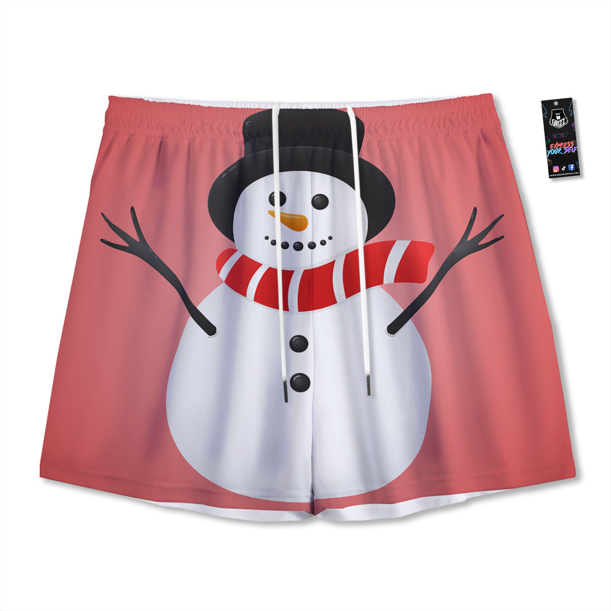 Snowman Cute Print Mesh Shorts