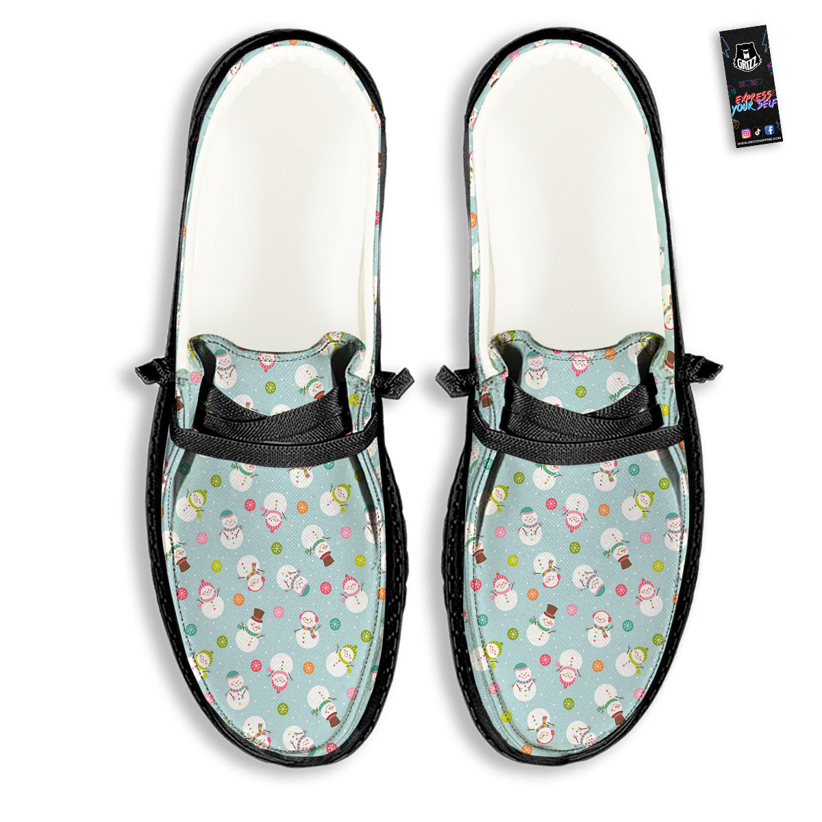 Snowman Cute Print Pattern Black Loafers-grizzshop