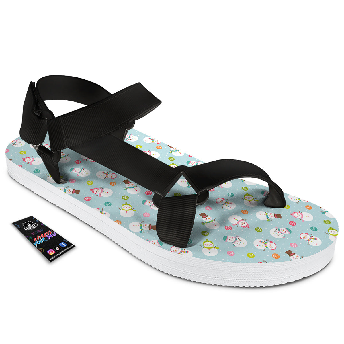 Snowman Cute Print Pattern Black Open Toe Sandals-grizzshop