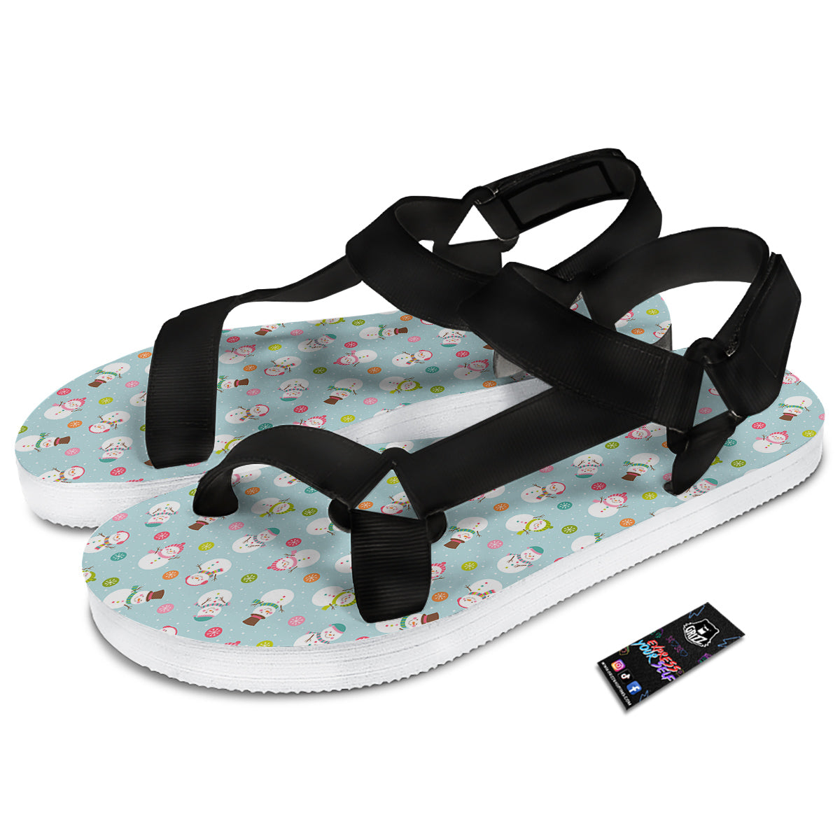 Snowman Cute Print Pattern Black Open Toe Sandals-grizzshop