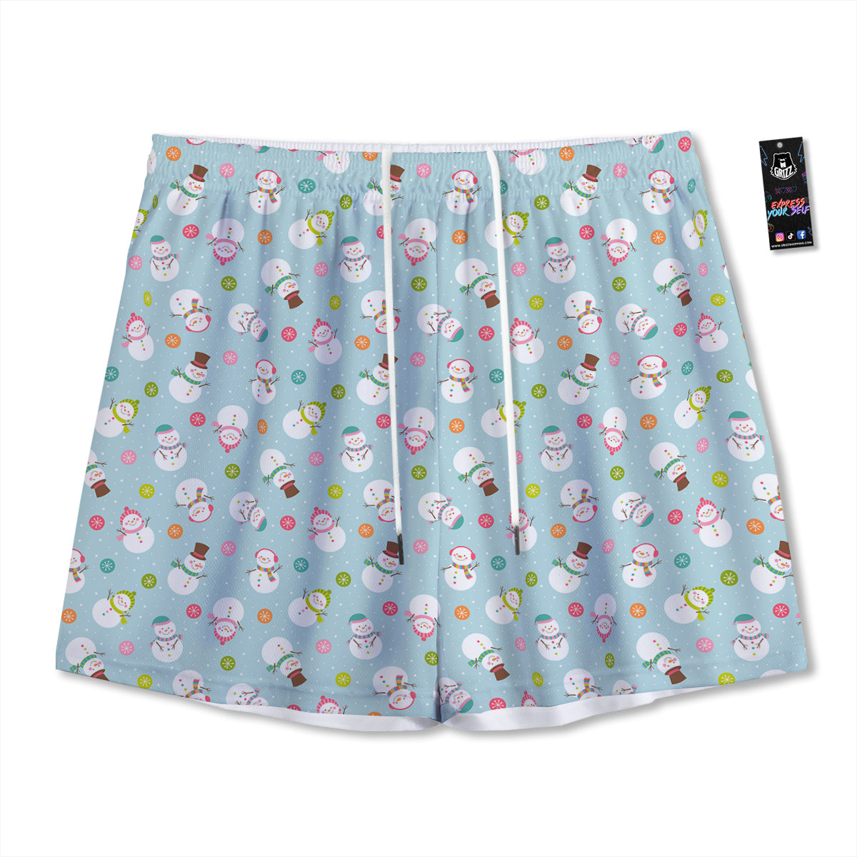 Snowman Cute Print Pattern Mesh Shorts