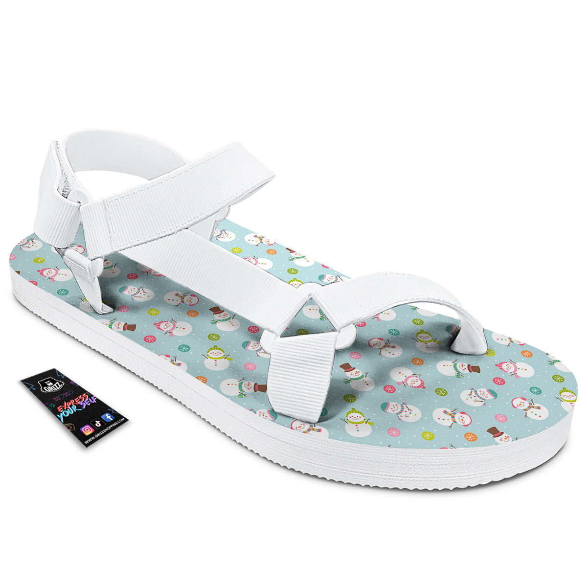 Snowman Cute Print Pattern White Open Toe Sandals-grizzshop