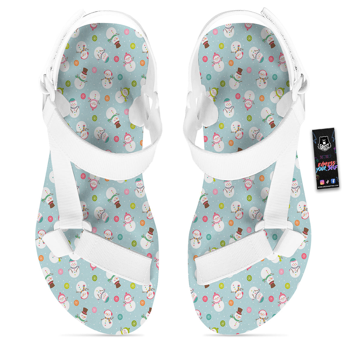Snowman Cute Print Pattern White Open Toe Sandals-grizzshop