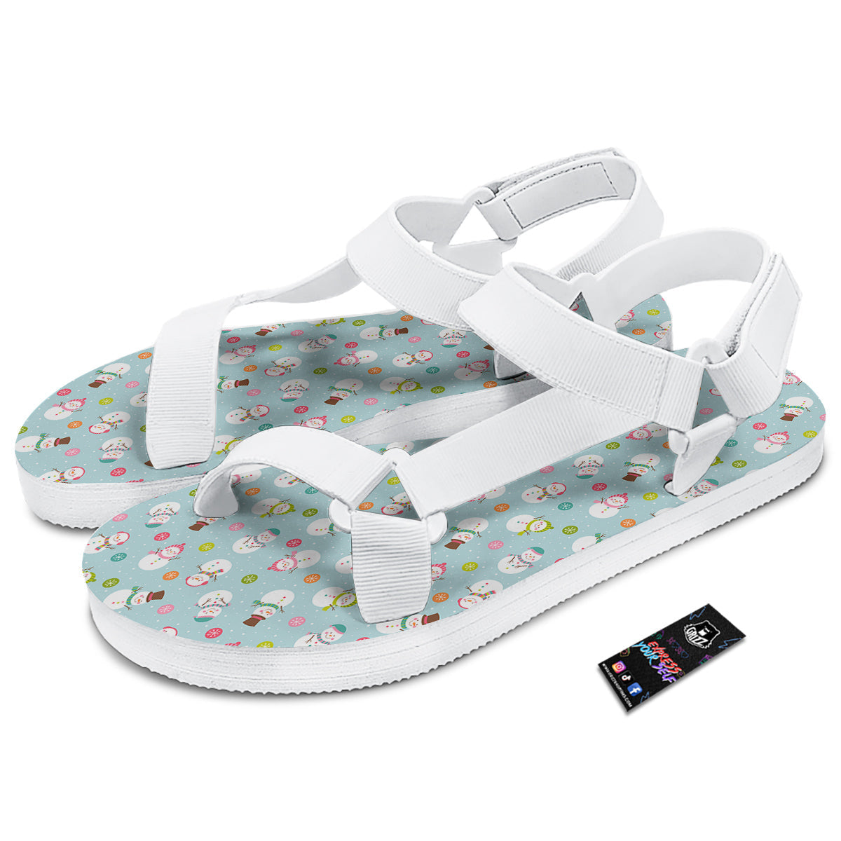 Snowman Cute Print Pattern White Open Toe Sandals-grizzshop