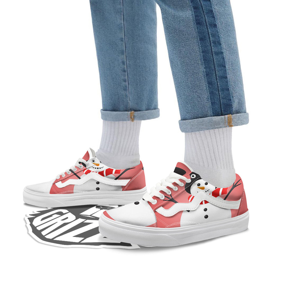 Snowman Cute Print Skate Shoes-grizzshop