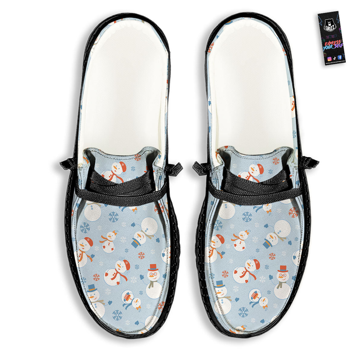 Snowman Holiday Print Pattern Black Loafers-grizzshop