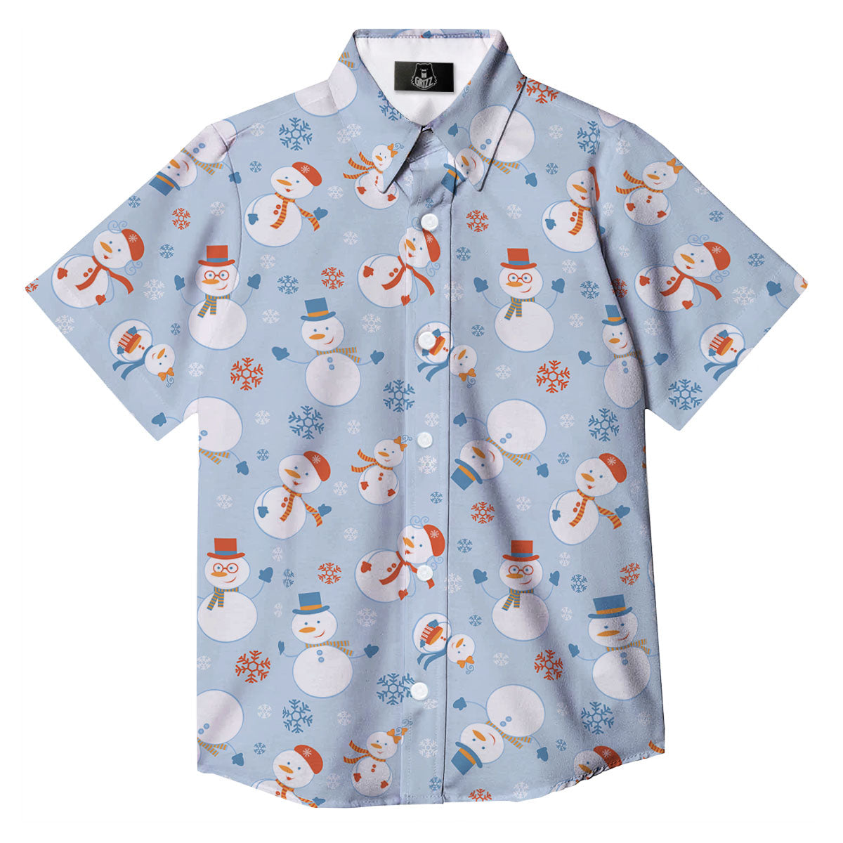 Snowman Holiday Print Pattern Button Up Shirt-grizzshop