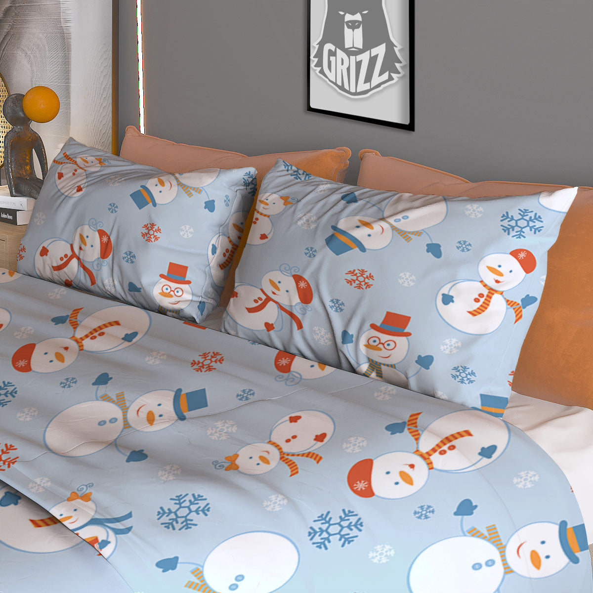Snowman Holiday Print Pattern Duvet Cover Bedding Set