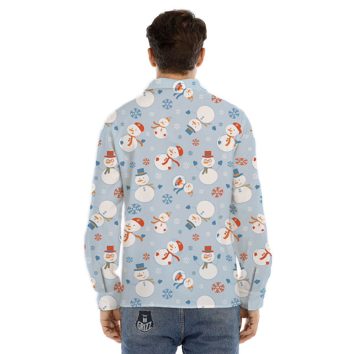 Snowman Holiday Print Pattern Men's Dress Shirts-grizzshop