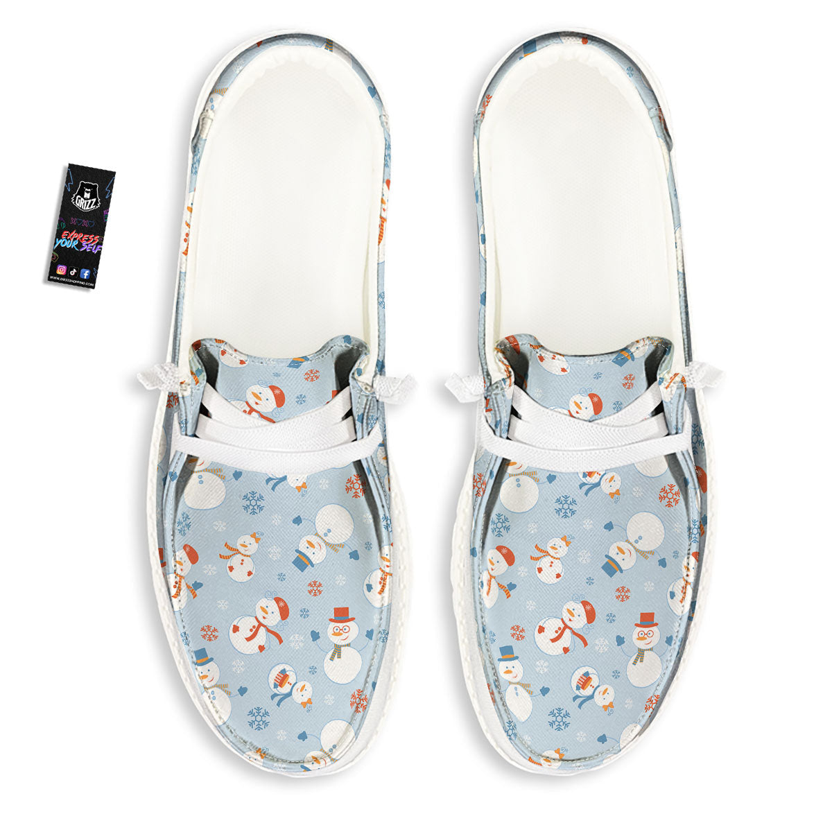 Snowman Holiday Print Pattern White Loafers-grizzshop