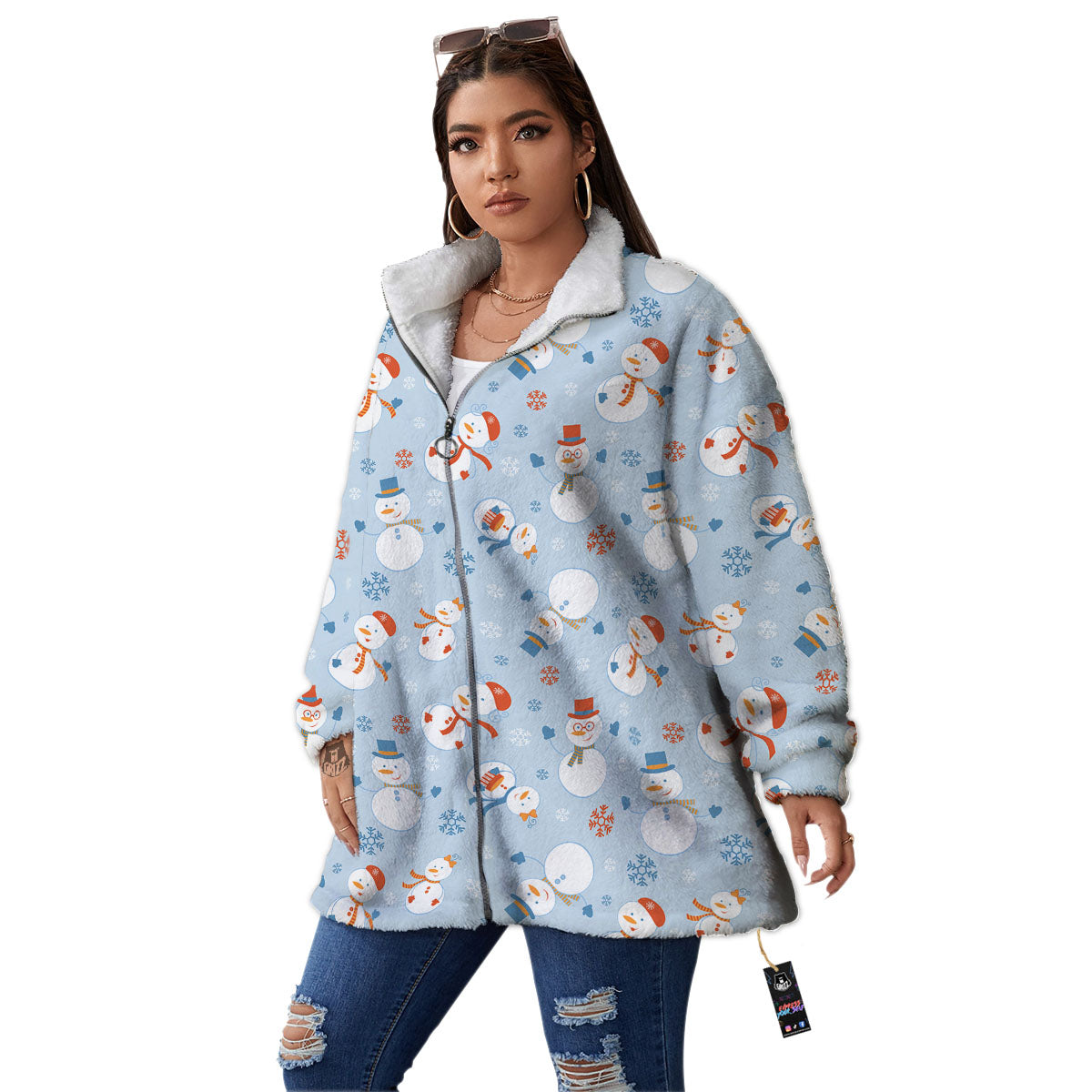 Snowman Holiday Print Pattern Women's Sherpa Jacket-grizzshop