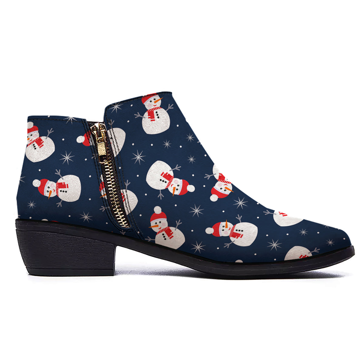 Snowman Print Pattern Ankle Boots-grizzshop
