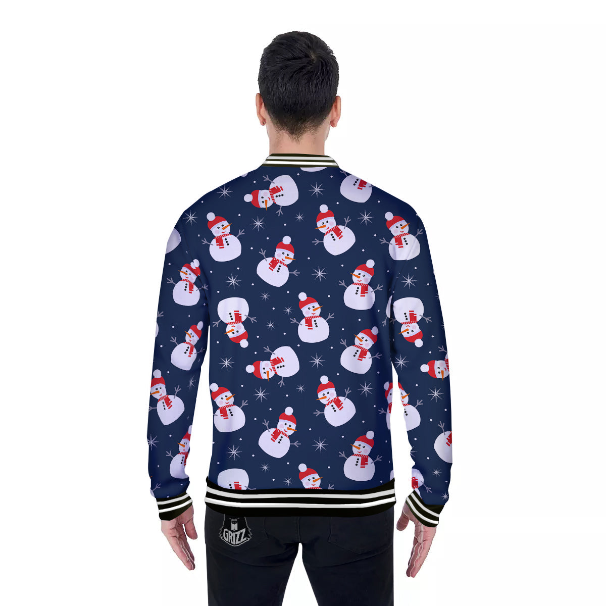 Snowman Print Pattern Baseball Jacket-grizzshop