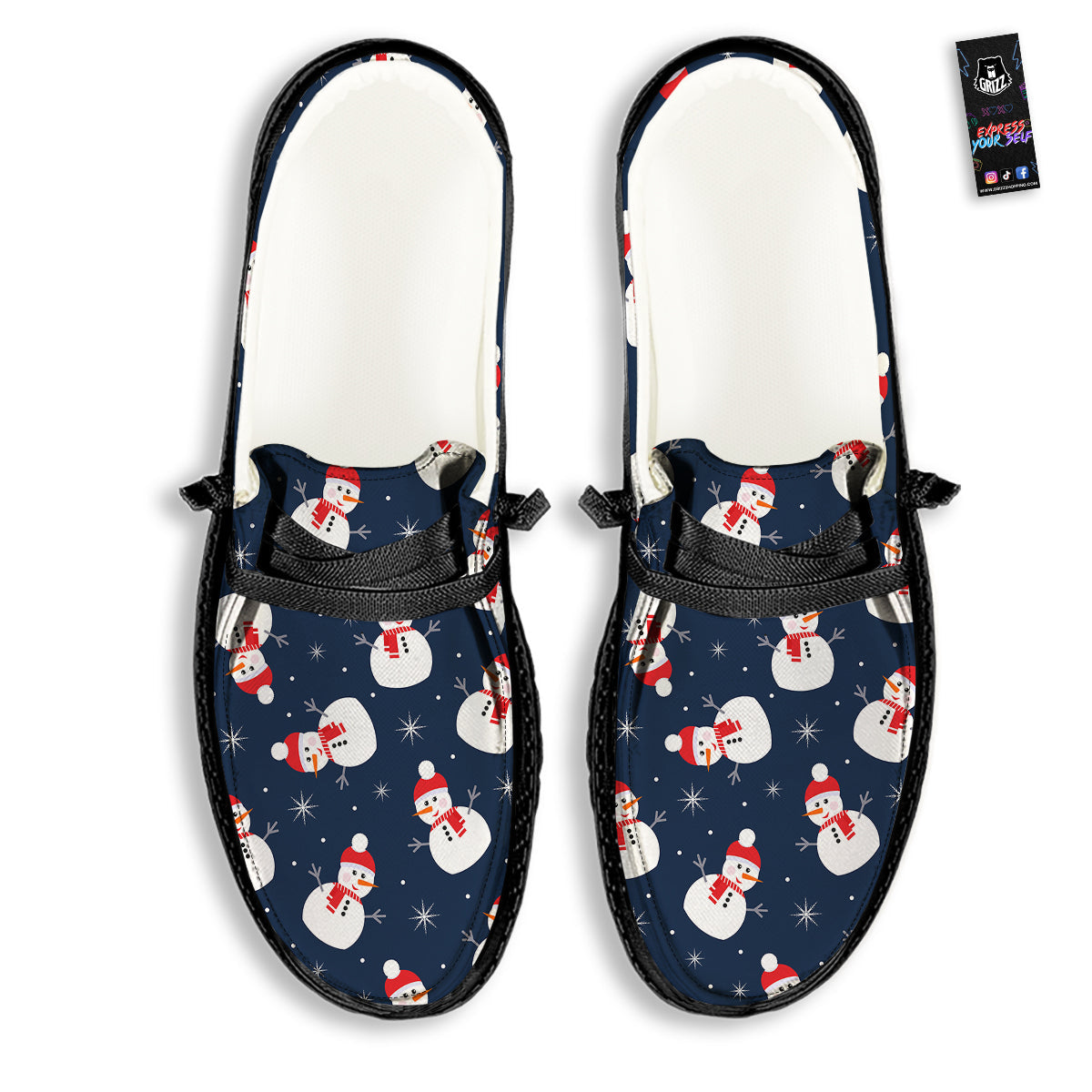 Snowman Print Pattern Black Loafers-grizzshop