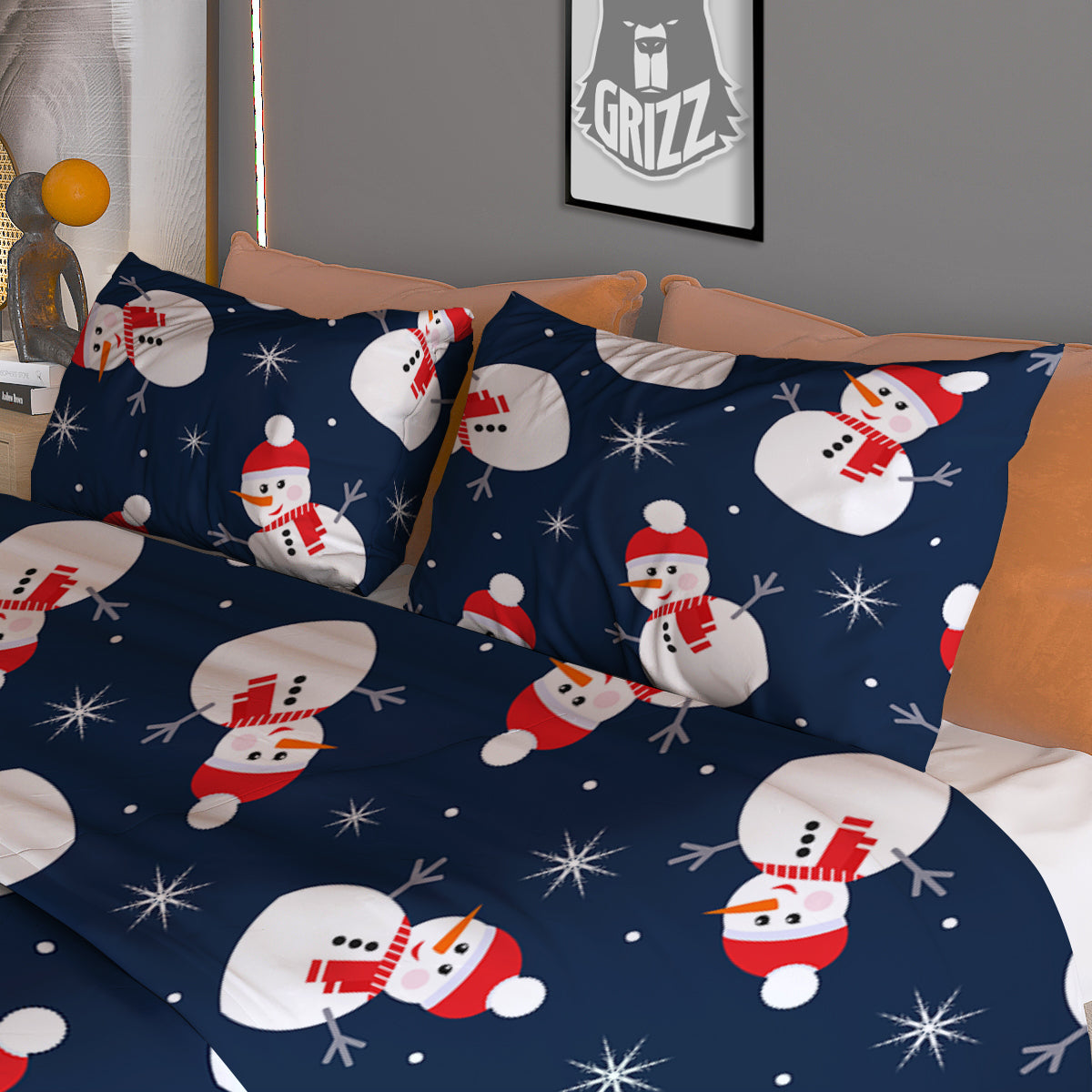 Snowman Print Pattern Duvet Cover Bedding Set