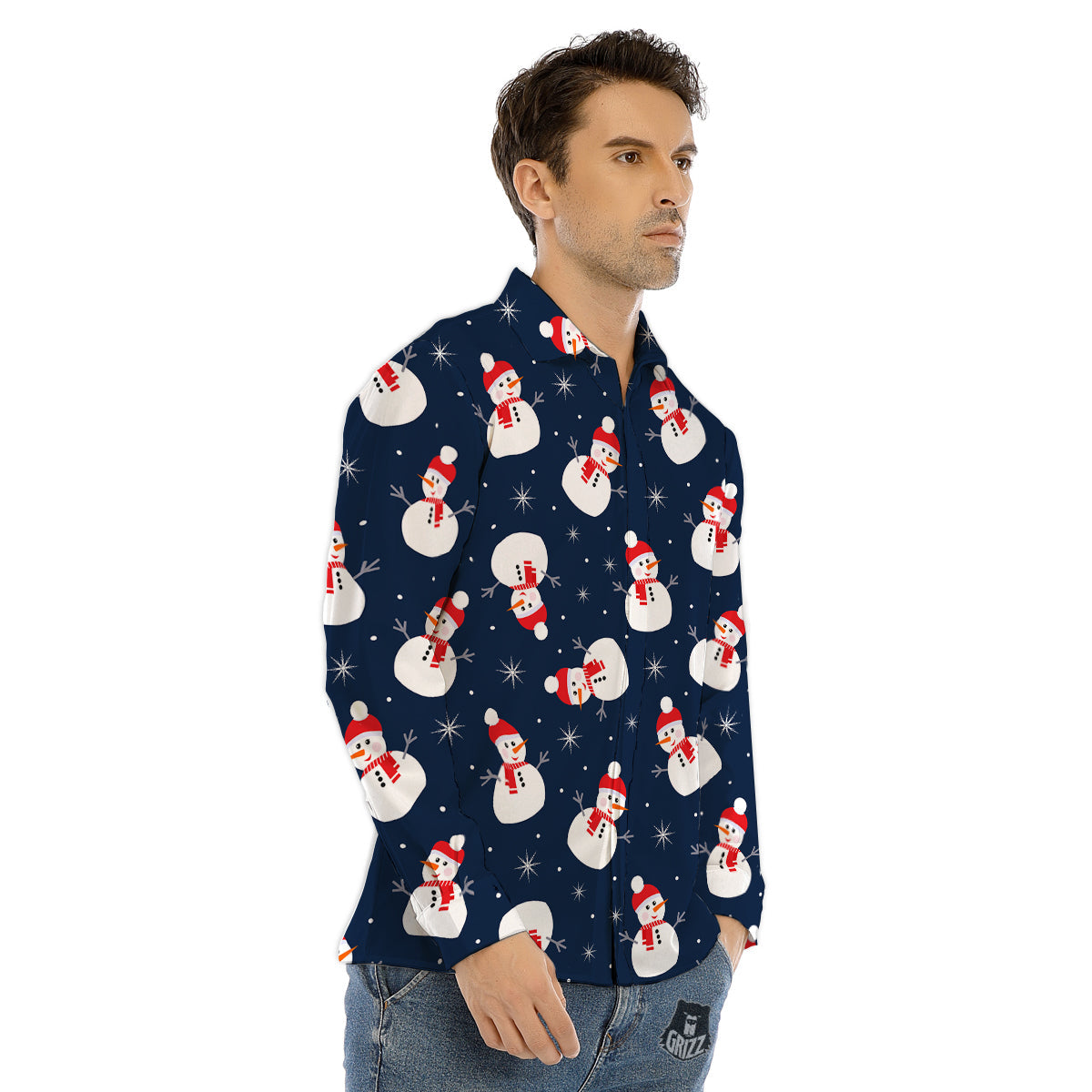 Snowman Print Pattern Men's Dress Shirts-grizzshop
