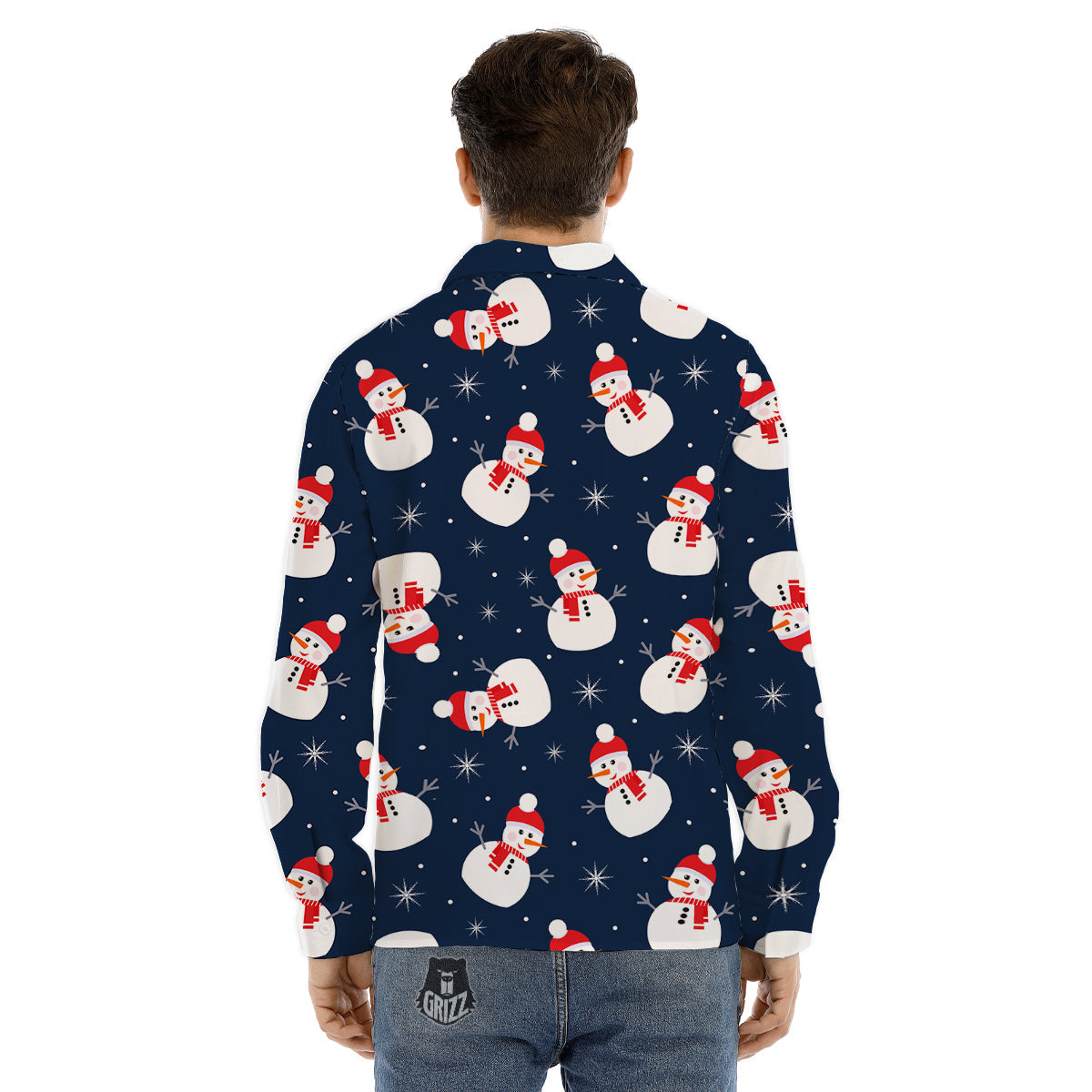 Snowman Print Pattern Men's Dress Shirts-grizzshop