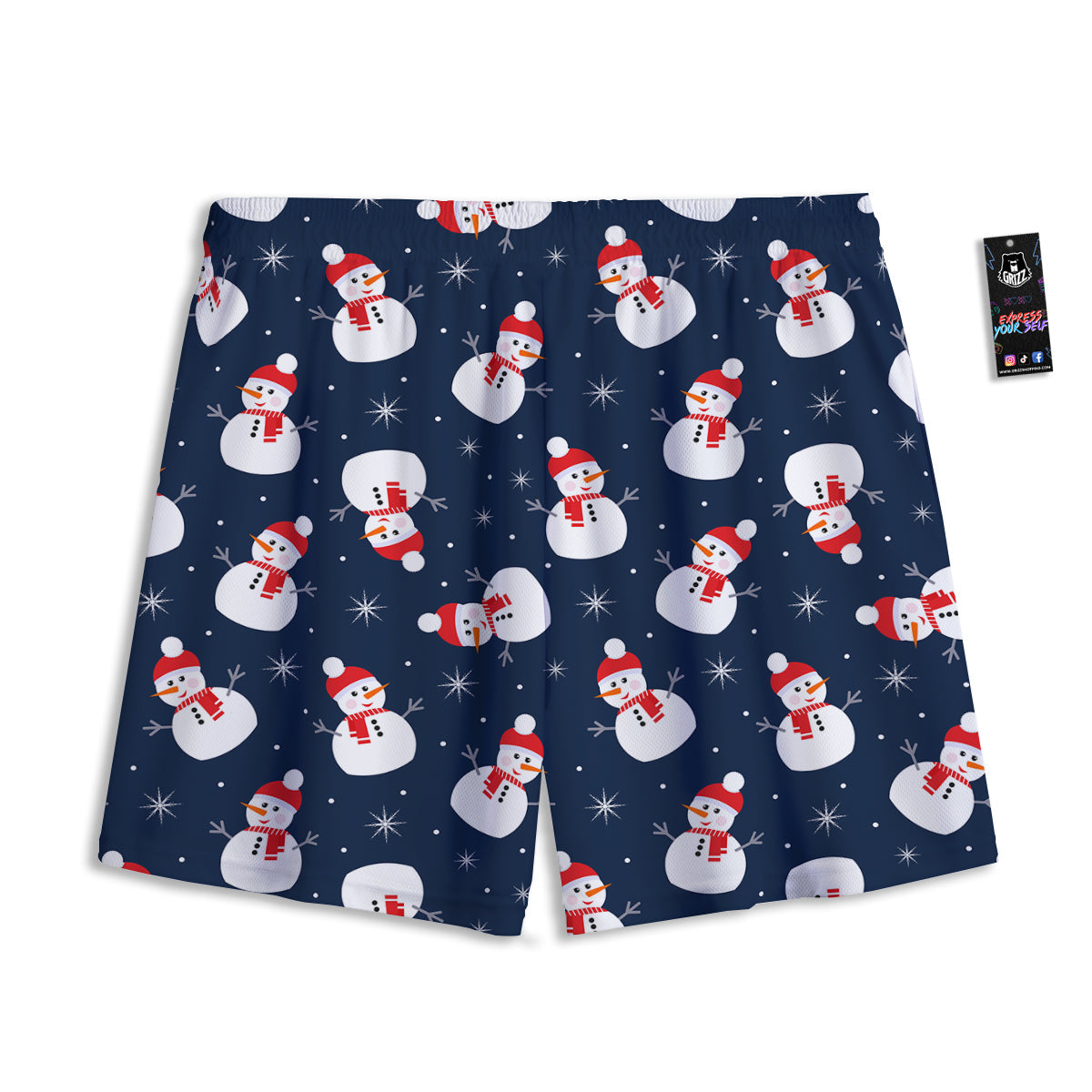 Snowman Print Pattern Mesh Shorts-grizzshop