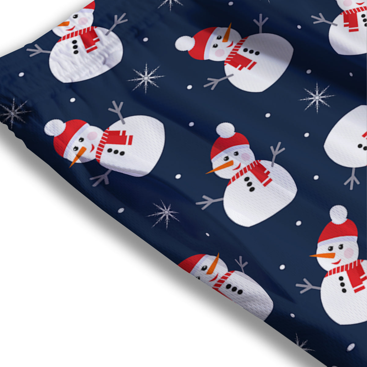 Snowman Print Pattern Mesh Shorts-grizzshop